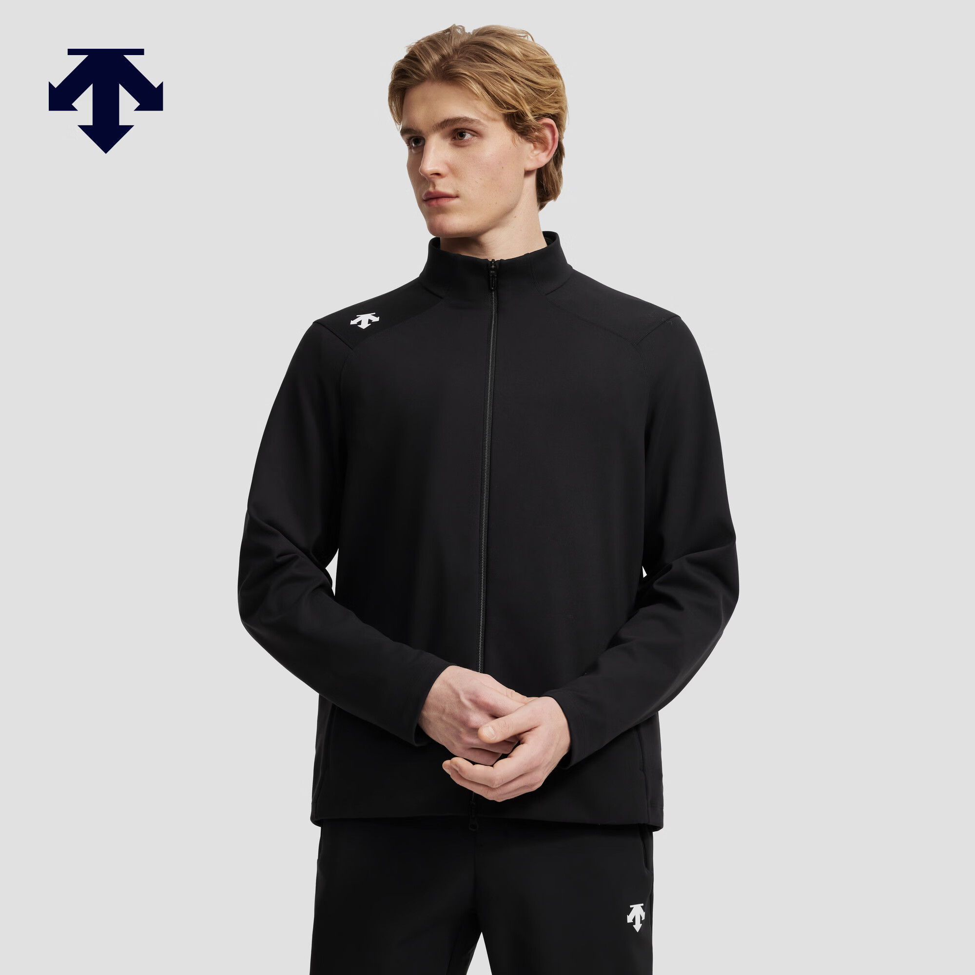 迪桑特（DESCENTE）TRAINING系列综训运动健身男士针织运动立领上衣 BK-黑色 L (175/96A)