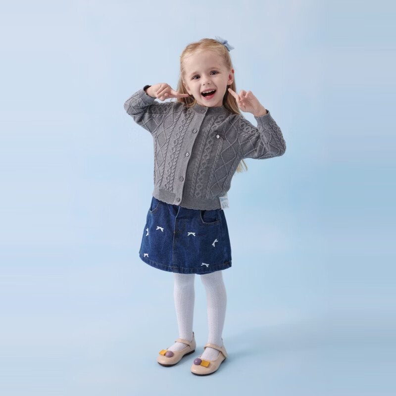 丽婴房儿童针织毛衣学院风女童针织开衫春季上衣2026春新品 淡紫 130 cm