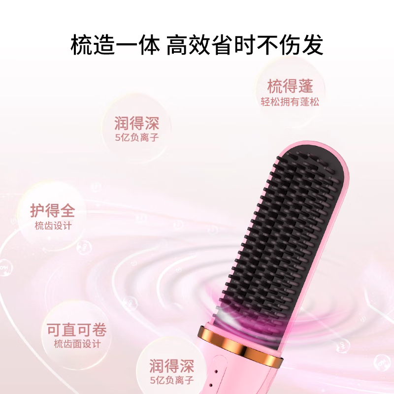 夏新(Amoi)【情人节礼物】无线直发梳负离子护发不伤发便携直卷两用夹板女高颅顶电梳子 粉色 旗舰款【三挡温控调节+防烫外壳+2亿负离子】