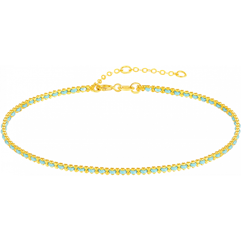 周大生【情人節(jié)禮物】18K金本命年紅繩手鏈編織手繩素鏈情侶款送女友男 18K金（小幸韻-藍色 約1.2g）