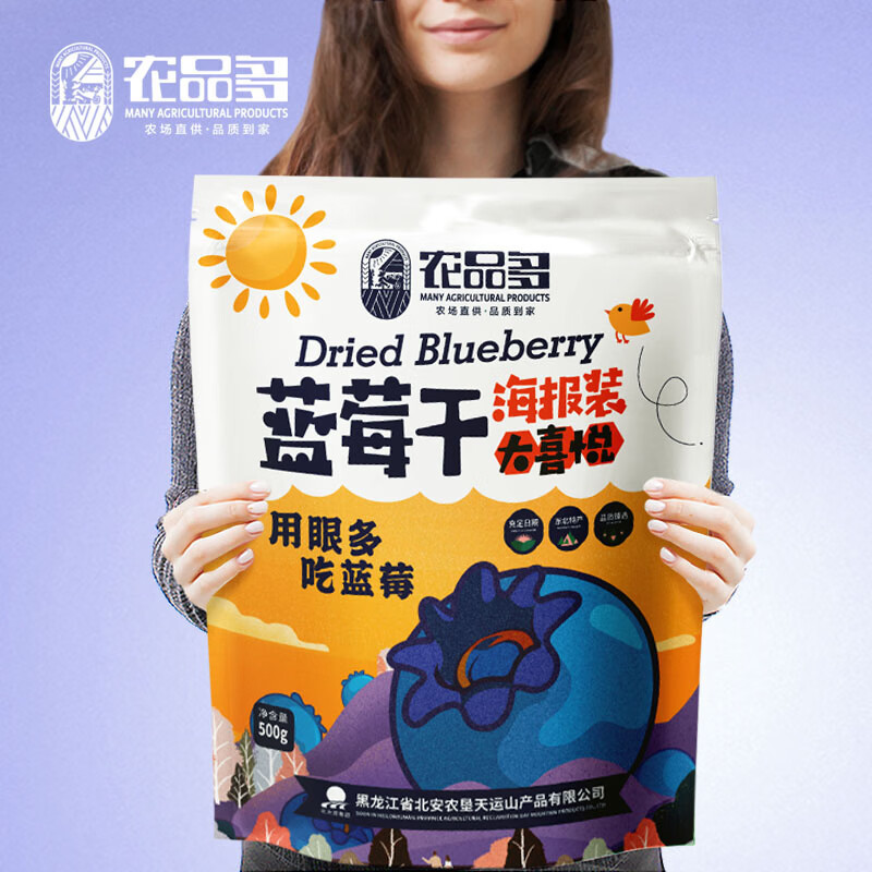 农品多蓝莓干500g装独立小包装果干 0添加剂果干肉脯休闲零食 解馋送礼 蓝莓干500g*1袋(约45袋小包)