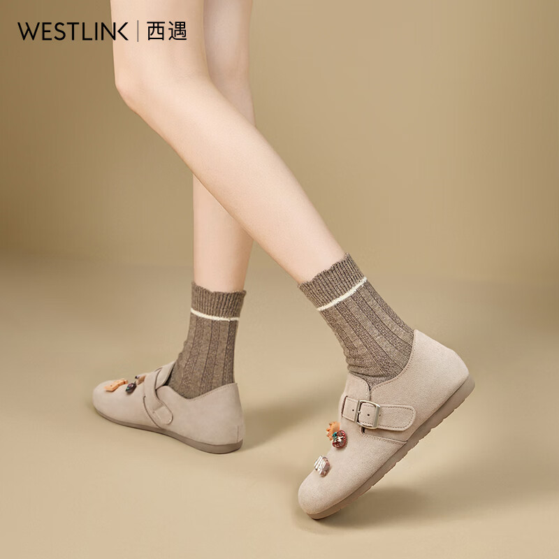 西遇(Westlink)马上有钱勃肯鞋女2026春季新款全包厚底增高单鞋卡通休闲鞋子 卡色 预售20天 37 (235)