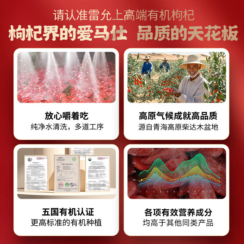 雷允上有机枸杞青海高端特优级小包装食品无硫无熏独立袋装泡水泡茶105g 105g*1袋