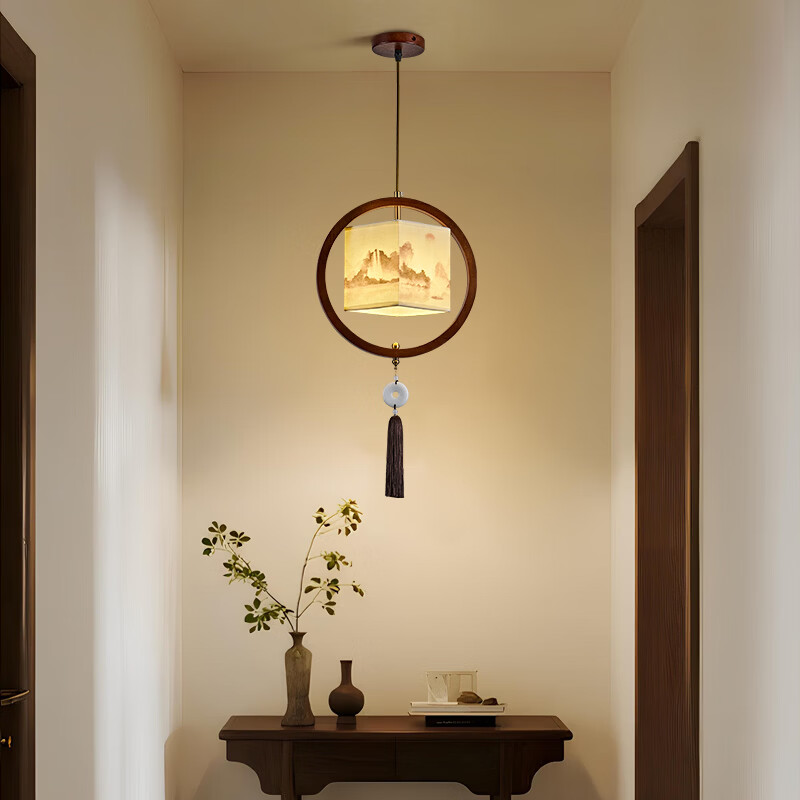 中式宋代美学小吊灯复古实木茶室书房餐厅过道走廊玄关床头吊灯 03-竹送映画【送全光谱护眼光源】 三色变光