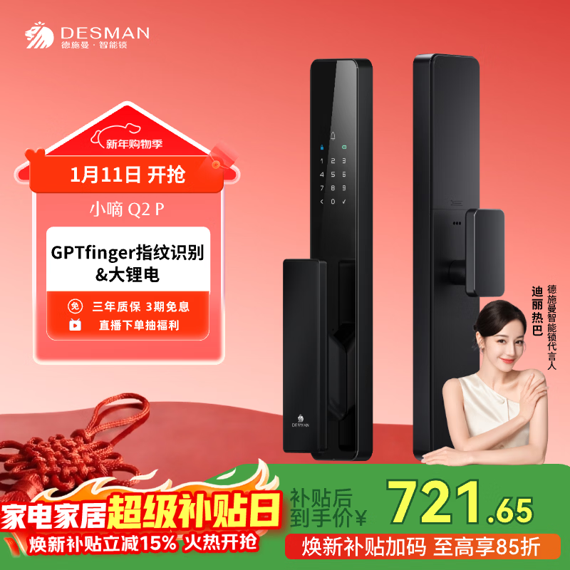 德施曼（DESMAN）智能门锁密码锁入户门 电子锁家用防盗指纹锁 小嘀 Q2P
