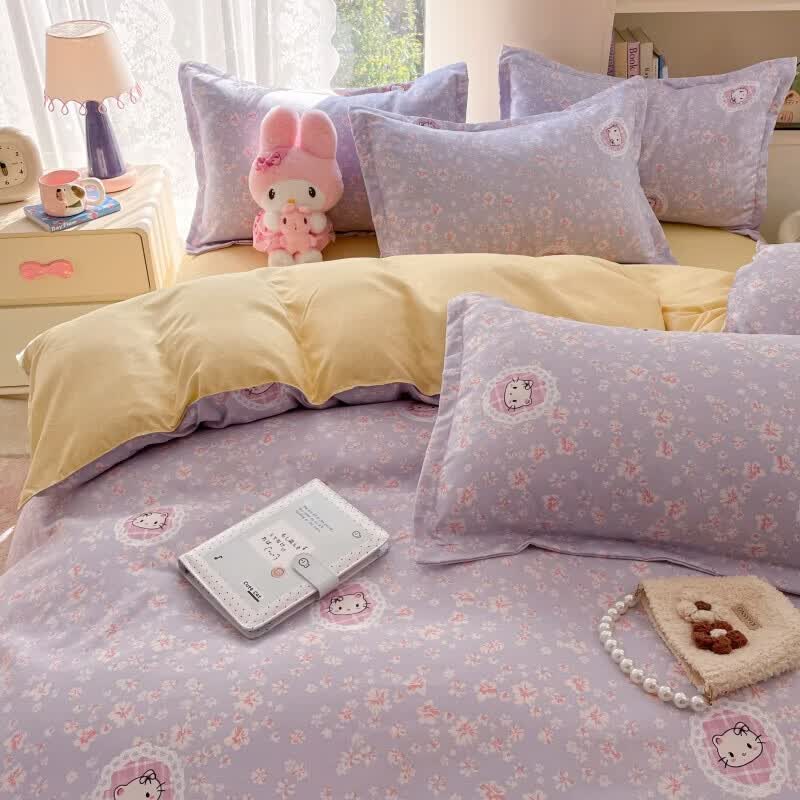 雅鹿小清新碎花四件套活性印花床单被套枕套淑女学生宿舍三件套被罩 花沫 KT 2.0m四件套 床单款 （被套200*230cm）