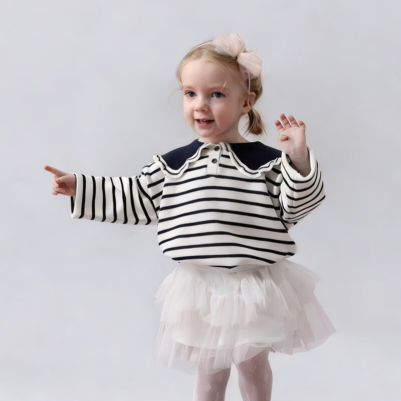 丽婴房儿童针织毛衣女宝宝棉毛衣女宝宝复古条纹上衣2026春新品 淡紫 80 cm