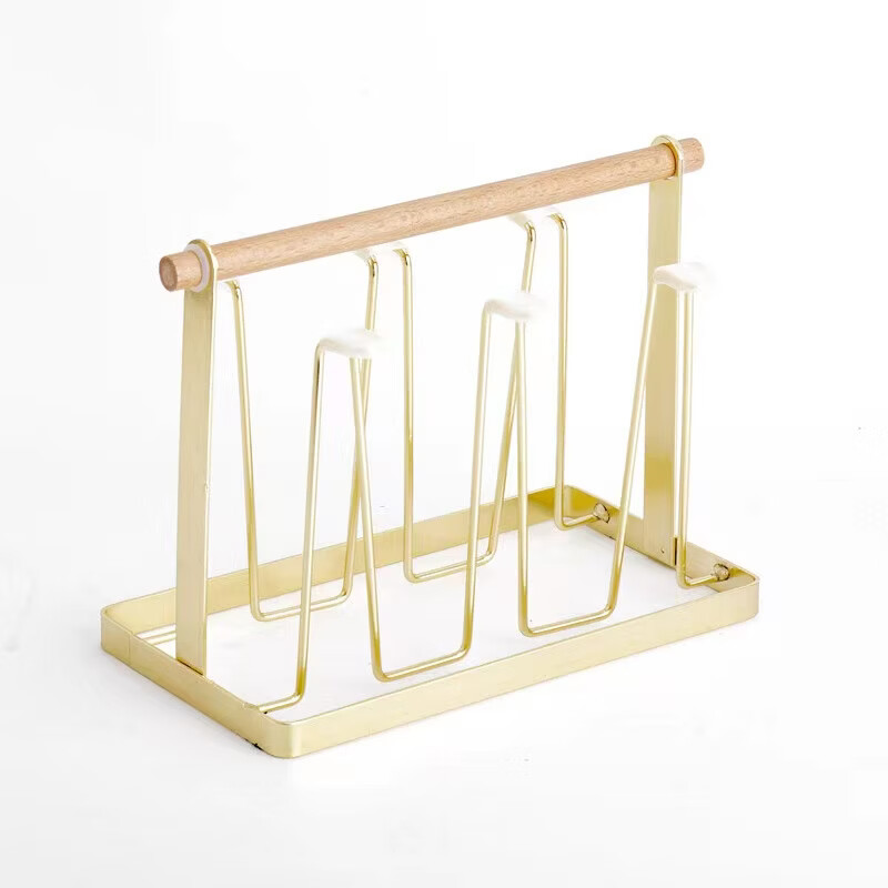 客厅茶杯架挂架家用置物架创意水杯倒挂沥水架铁艺六只装茶杯架子 胡桃木铁艺杯架（带防滑胶套） 1个