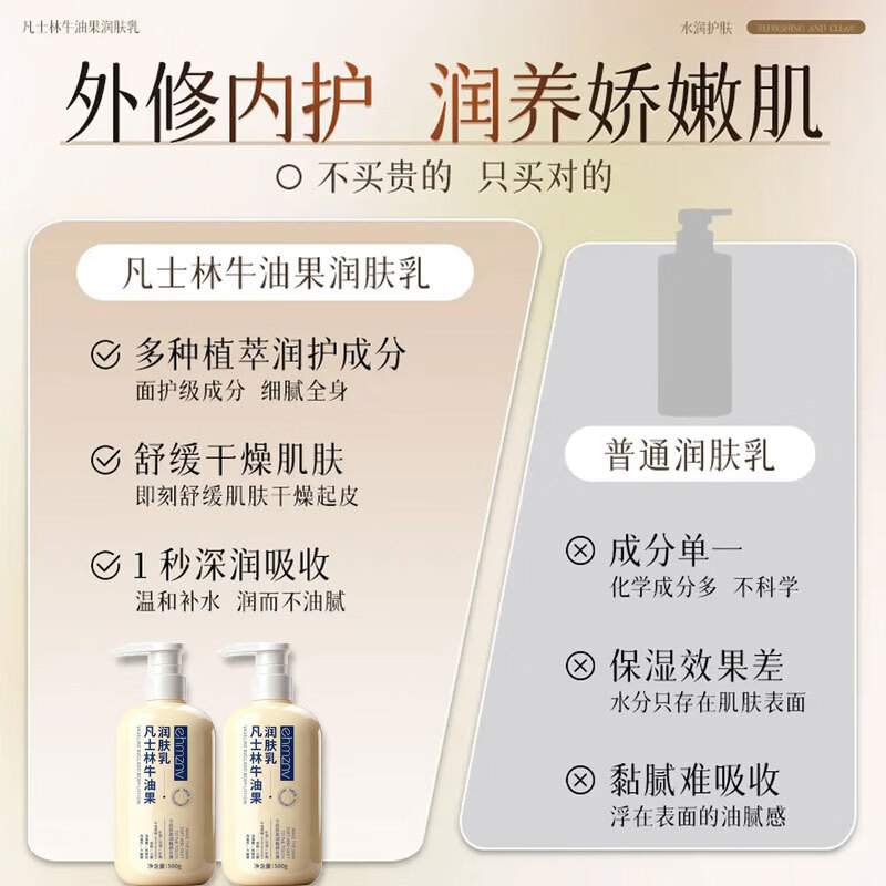 ehmznv身体乳女男士皮肤干燥起皮补水保湿润肤乳秋冬滋润 凡士林牛油果身体乳 500g 1瓶