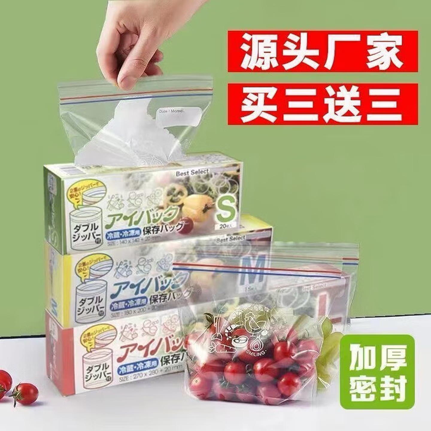 密实袋食品保鲜袋加厚冰箱冷冻密封袋抽取式密封保鲜袋 5+中20+小30【共65个】