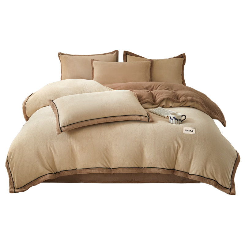 无印良品牛奶绒四件套 加厚保暖法兰绒双人床单被罩被套 1.8米/2.0米床 220x240cm