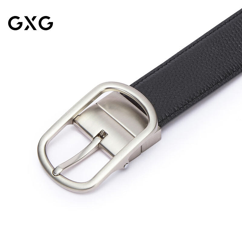 GXG通勤皮带商务休闲男士针扣真皮日常舒适黑色裤带 黑色 120cm