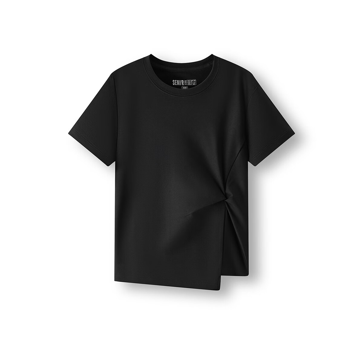 森马(Semir)森柔|森马短袖T恤女夏短款正肩纯色修身扭结不对称上衣设计感衣服 黑色90001 M /160/84A