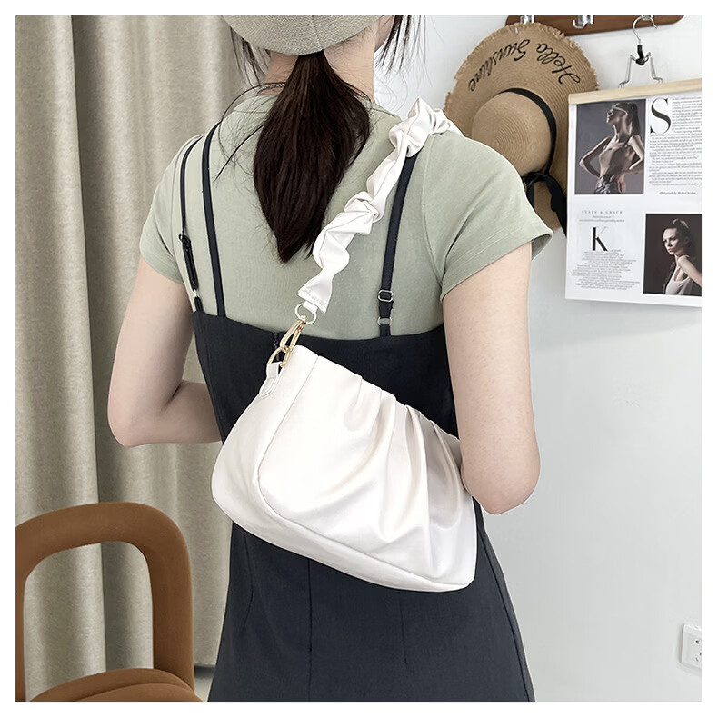 【优选百货】春季褶皱云朵包饺子包2024新款腋下包单肩斜挎包网红 白色