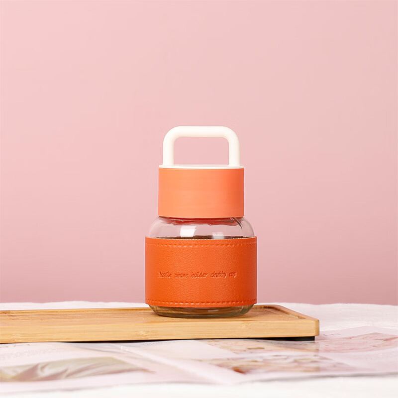 【厂家直发】手提胖胖杯300ml迷你便携杯套水杯外出旅行玻璃杯可 橙色 300ml