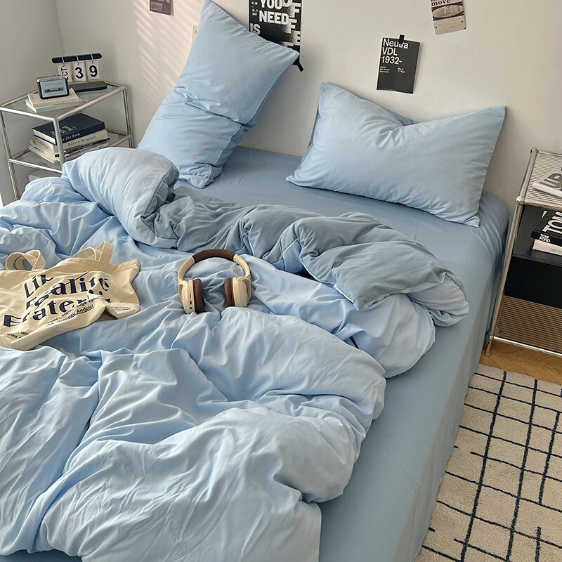 10A抗菌四件套学生宿舍三件套床单被套小清新套件 远天蓝 床单款 床四件套(被套200*230cm)