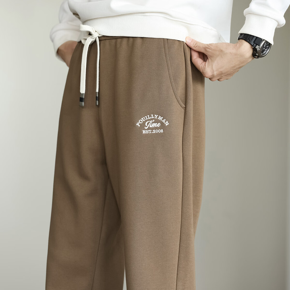 布衣传说微阔束脚裤松紧腰抽绳针织休闲裤卫裤男长裤男式休闲裤 卡其 XL