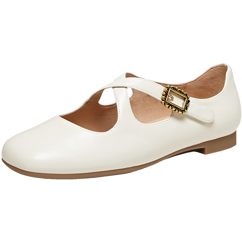 他她（TATA）超?，旣愓湫降仔蓍e鞋真皮 米白 37