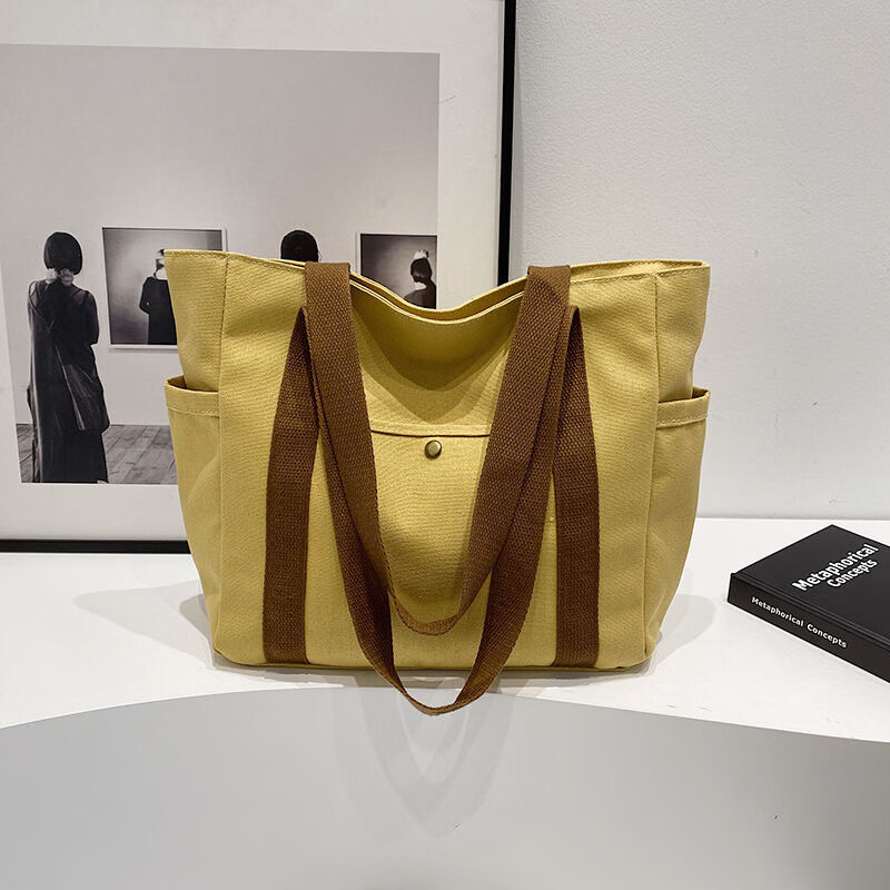 【实用】大容量托特帆布包上班外出高颜值通勤百搭文艺学生装书单 黑色带内衬+拉链 cm