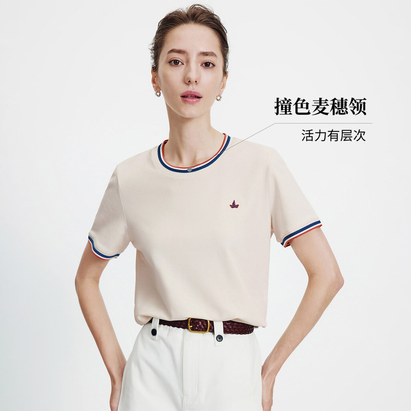 Navigare意大利小帆船防蚊虫休闲t恤女士短袖2026年夏季最新款圆领体恤衫 栀子白 L