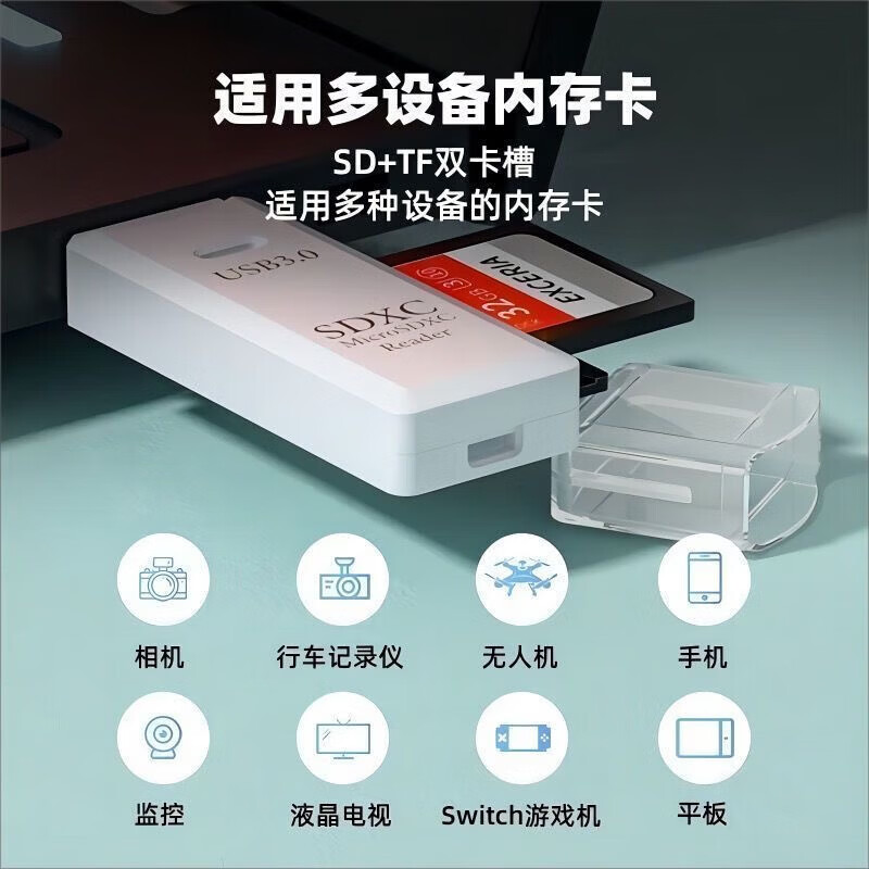 零听者【严选百货】 高速USB3.0读卡器多合一SD/TF卡转换器多功能笔记本电脑相机车载多功能OTG转接器 白色-3.0USB高速传输下载-送OTG