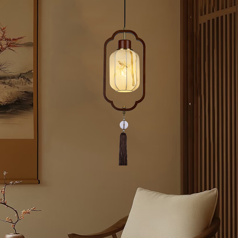 2026新款宋代美学新中式中古风卧室床头吊灯玄关过道灯笼仿古灯 三色变光【全光谱护眼光源】
