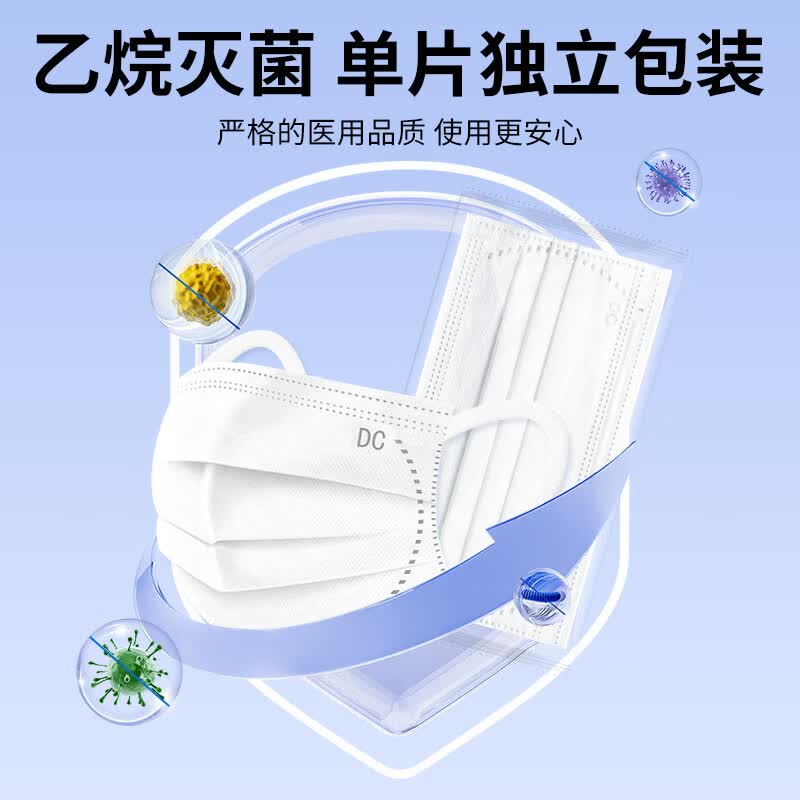小懒(XIAOLAN)医用外科口罩一次性医疗三层防护过滤成人适用防尘亲肤透气独立装 灭菌级成人医用外科【蓝色50只】盒装/独立包装