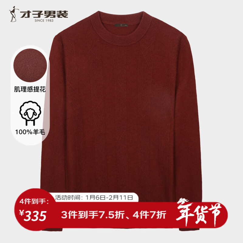 才子（TRIES）100%纯羊毛衫男士秋冬加厚半高领毛衣柔软亲肤保暖纯色打底针织衫 棕色 XL 50 （175/92A）