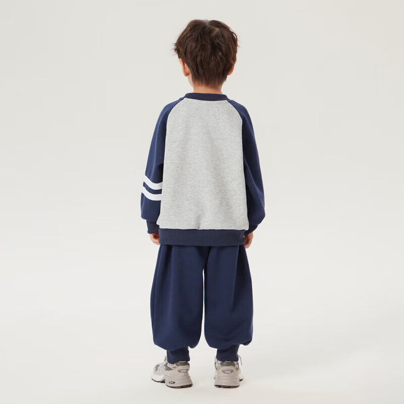 WALNUT DUCK小黄鸭男女童休闲套装2025春季新品中小童宝宝撞色潮流运动两件套 深蓝春秋两件套 120