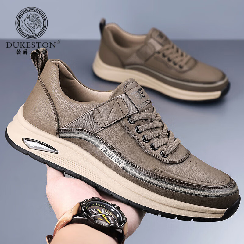 公爵斯顿 DUKESTON轻奢男鞋复古厚底休闲鞋新款防滑运动百搭时尚户外徒步耐磨潮流 黑色 41 标准皮鞋尺码