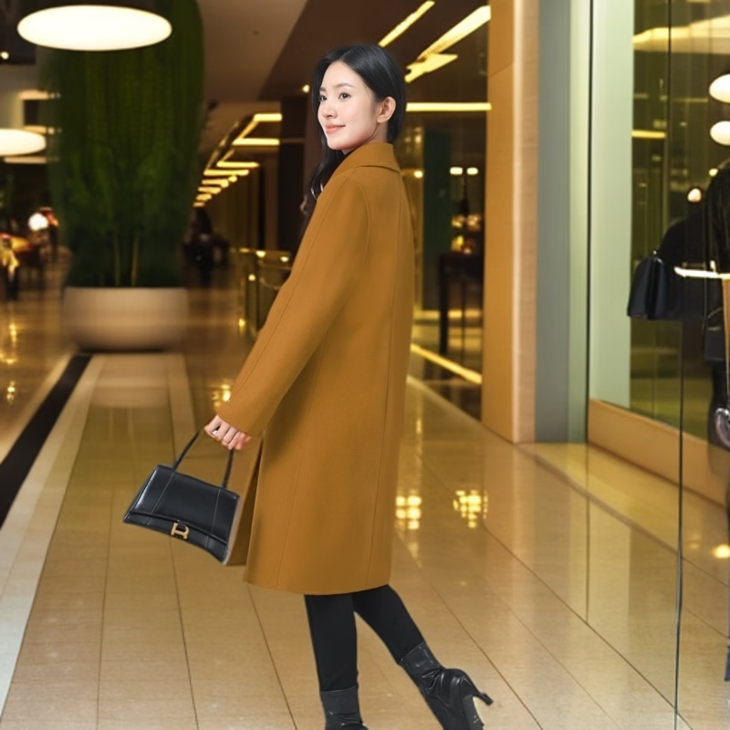 全毛双面呢中长女装大衣发明专利产品全品类春秋冬三季适用毛呢类 红色2， 厚款， 喜欢胸花下单请备注 2XL 165-170 建议净胸围96CM在毛衣外穿