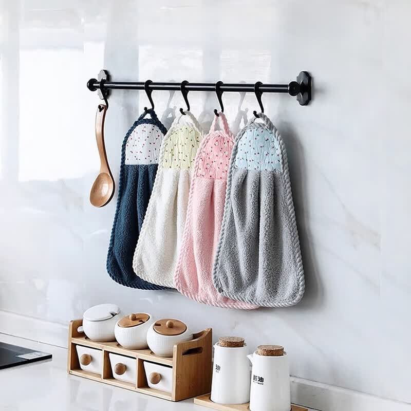 JEPOO可挂式珊瑚绒擦手巾 厨房清洁巾不易掉毛吸水洗碗布 5条装随机