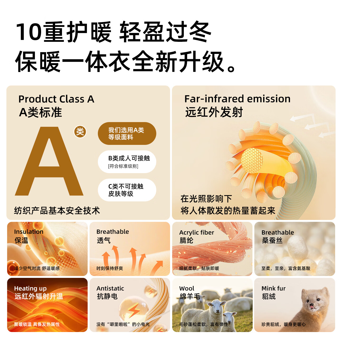 都市丽人女士保暖内衣【貂绒羊毛桑蚕丝】BRA背心软弹无感内外锁温防走光 奶白 2XL 建议体重135-150