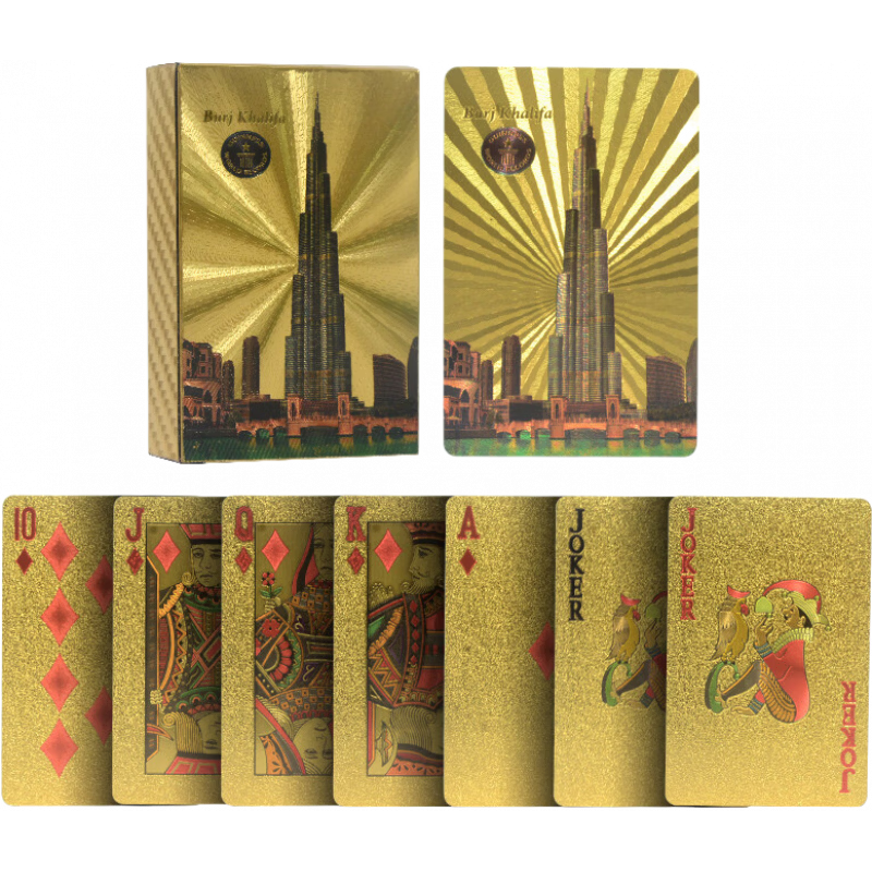 佳易娱乐（goodeasy）黄金扑克牌PVC塑料扑克防水创意土豪金色金属朴克牌纸牌金箔扑克 土豪金迪拜塔
