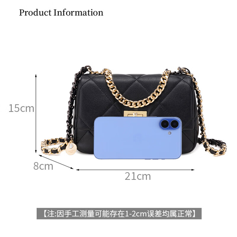 GUSKI法国奢侈品牌女包方包手提菱格包腋下单肩斜挎包生日情人节礼物 Black【黑色】 送女友送老婆送妈妈