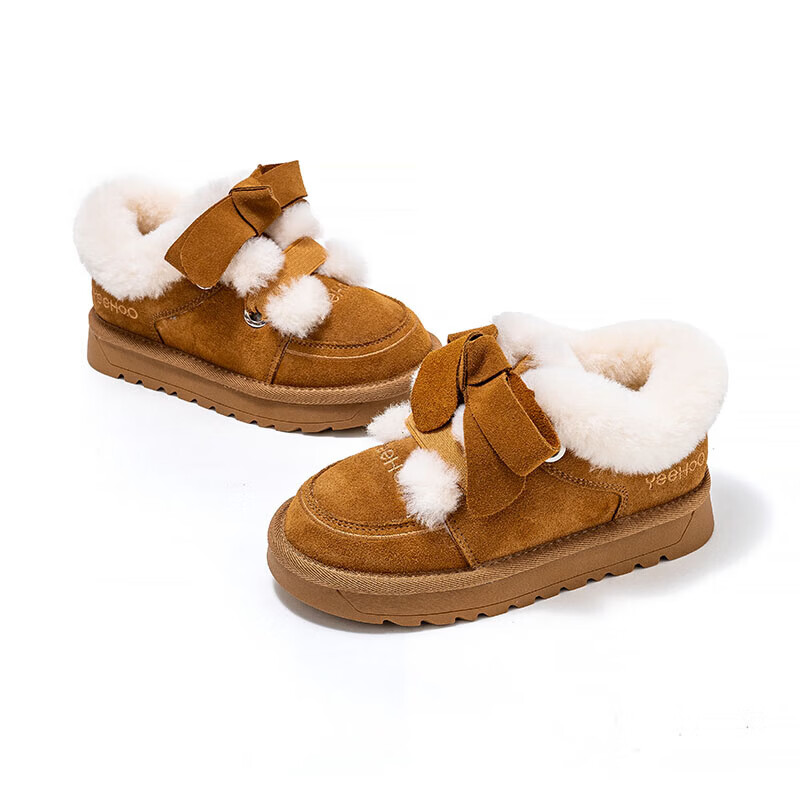 英氏（YEEHOO）【2025冬季新款加绒雪地靴】儿童一脚蹬保暖加棉舒适时尚棉鞋 黄色 37