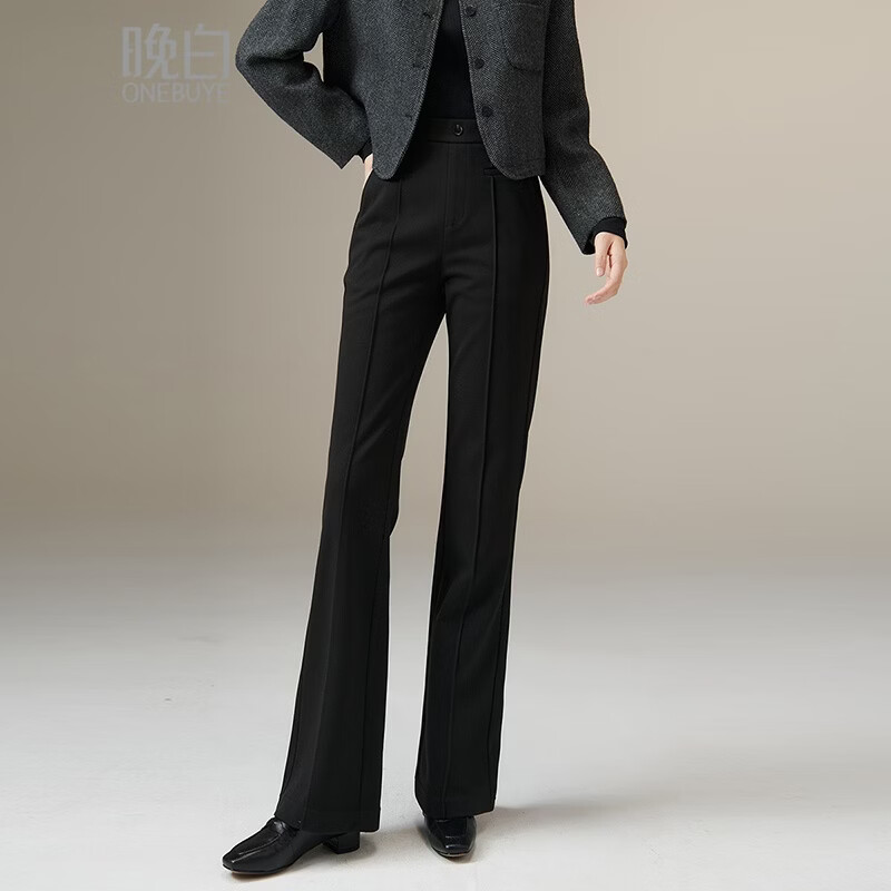 晚白【断码清仓】冬款经典高腰裤子修身显瘦职场通勤微喇裤女 黑色 27