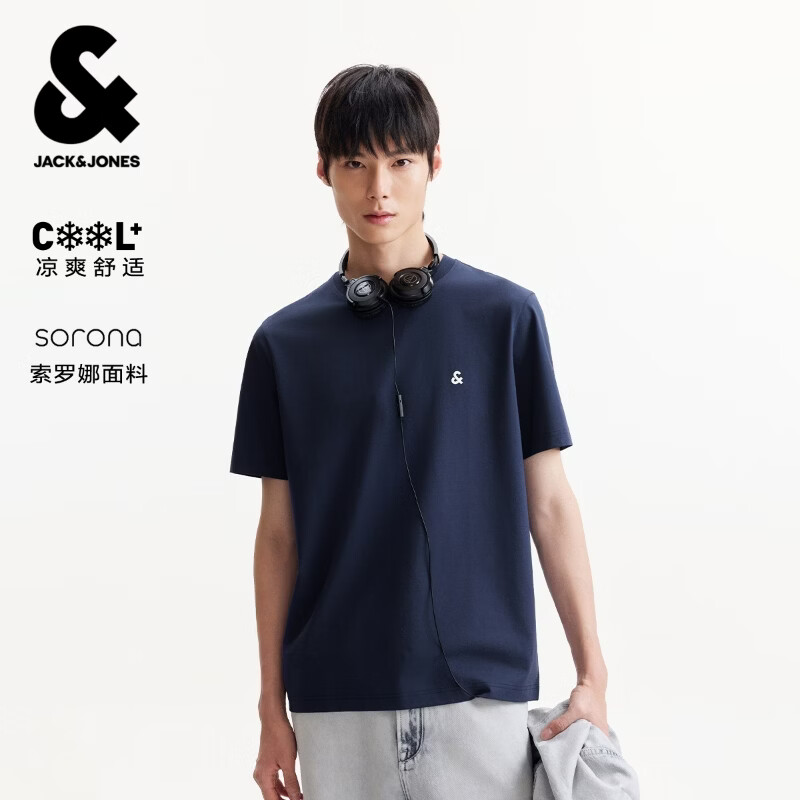 杰克·琼斯（JACK&amp;JONES） 【凉感】男装春季T恤上衣百搭多色LOGO刺绣圆领短袖226101109