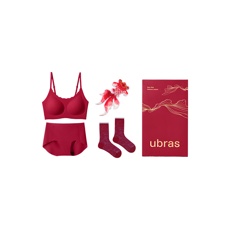 ubras26迎新大紅盒V領(lǐng)浪花無尺碼本命年紅色內(nèi)衣文胸騏驥紅禮盒常規(guī)版