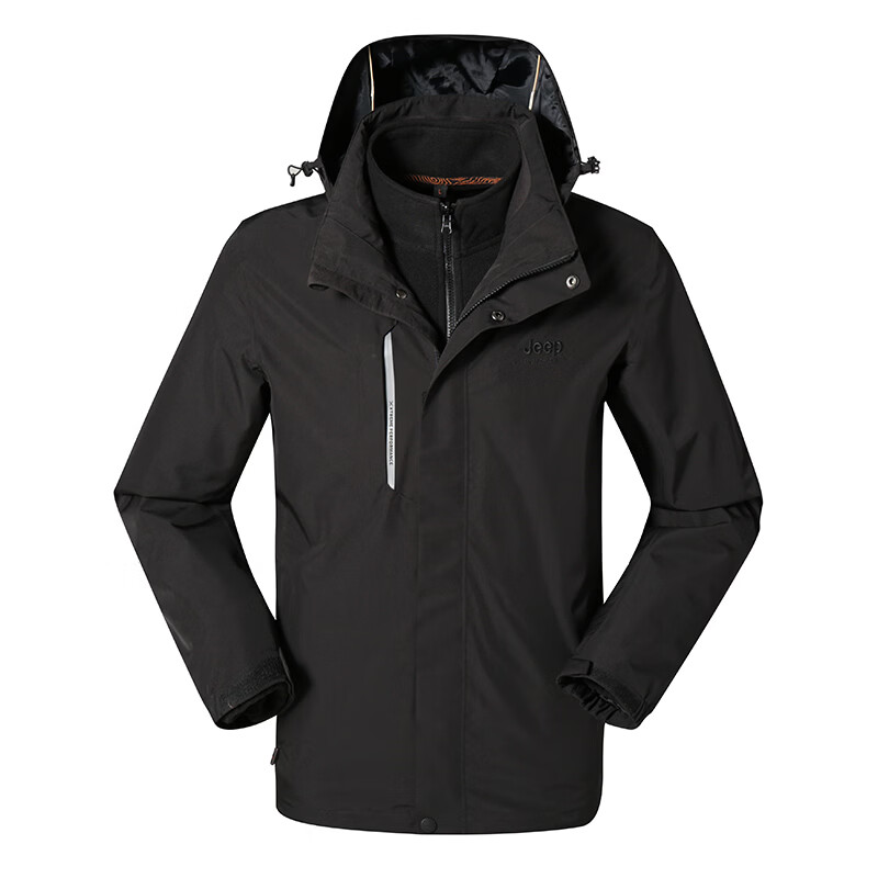 JEEP吉普三合一冲锋衣男户外外出登山服可拆卸防风防雨保暖摇粒绒外套 品牌黑 XS/160/84B