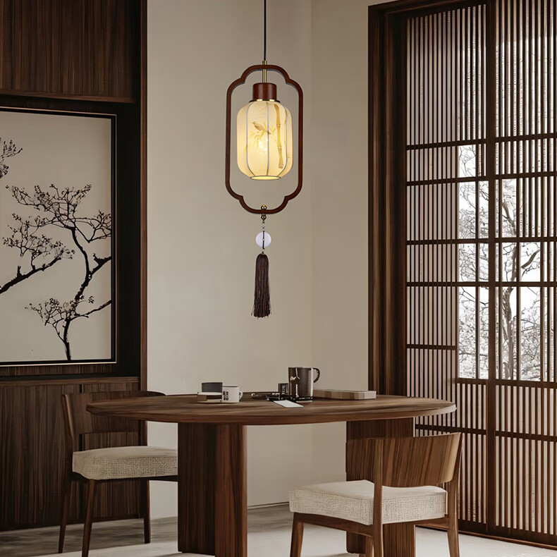 2026新款宋代美学新中式中古风卧室床头吊灯玄关过道灯笼仿古灯 三色变光【全光谱护眼光源】