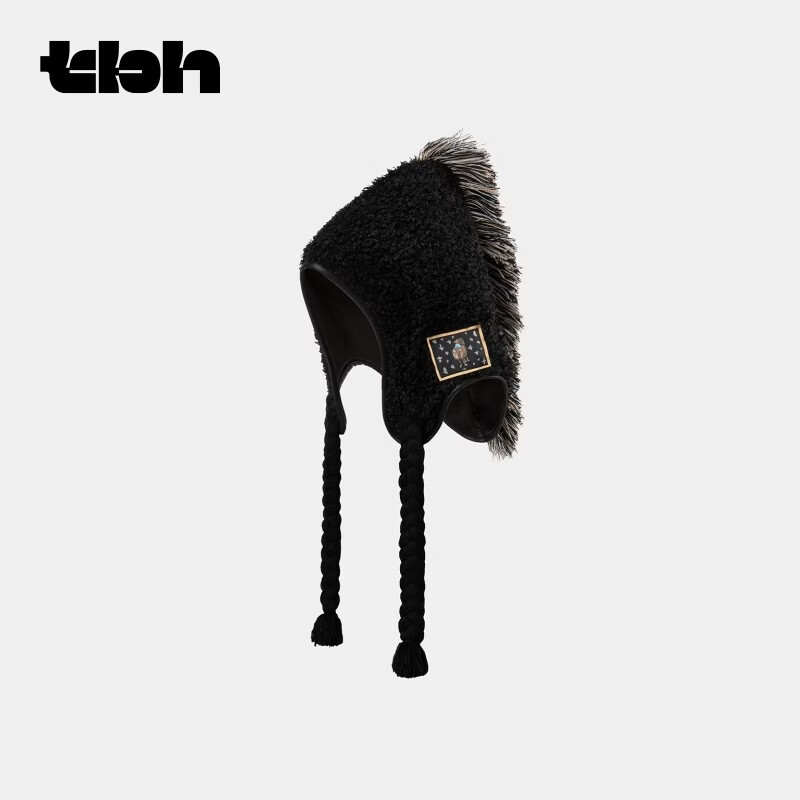 野兽派家居（tbh）马年限定毛绒尤登帽男女通用帽子民族风冬季保暖帽 “马年限定”毛绒尤登帽-小黑马