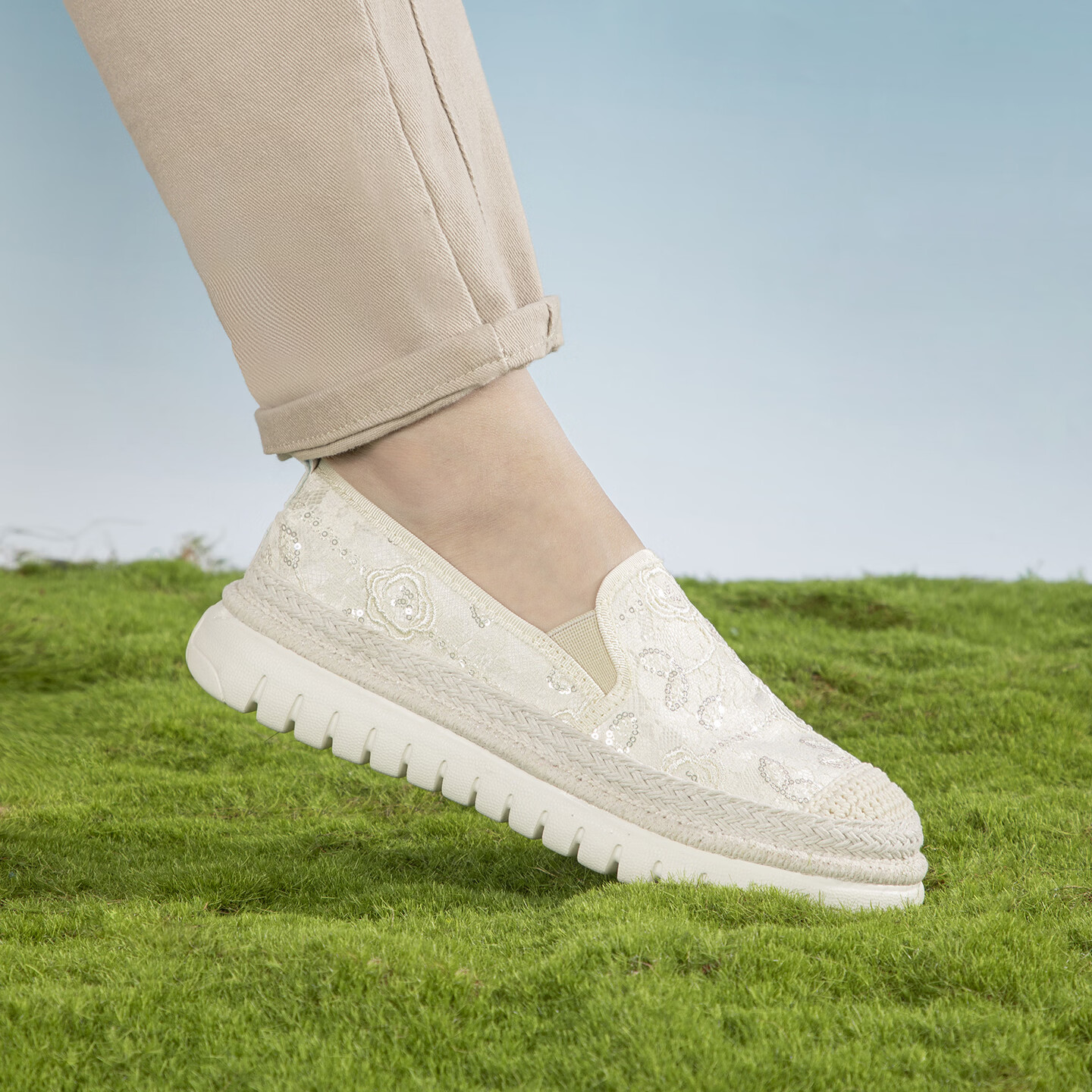 泰和源老北京布鞋渔夫鞋女2026春季时尚平底舒适田园风休闲鞋厚底妈妈鞋 米色 81796 40