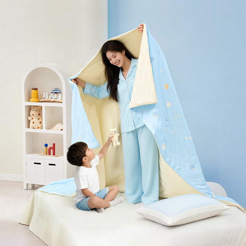 水星家纺儿童夏凉被空调被A类纯棉抗菌可机洗夏被芯薄被子宿舍夏凉被 星域探秘全棉针织夏被 120cm*150cm