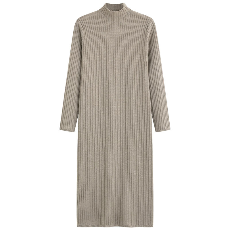 MONZO国际一线品牌半高领针织打底连衣裙女长款春季季配大衣修身内搭过 杏色 S 100斤内