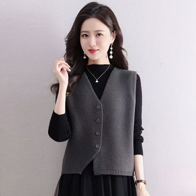 【爆款热卖】针织毛线马甲女外穿新款配裙子叠穿坎肩短款毛衣背心 灰色【加厚保暖】 2XL （推荐131-140斤）