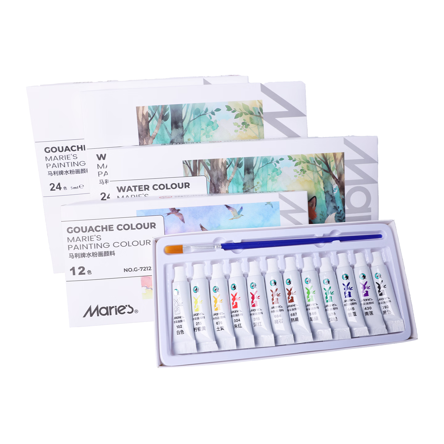 馬利（Marie's）水粉畫(huà)顏料套裝小學(xué)生24色12色兒童美術(shù)生初學(xué)者幼兒園水彩可水洗顏料畫(huà)畫(huà)工具全套-12色5ML單盒