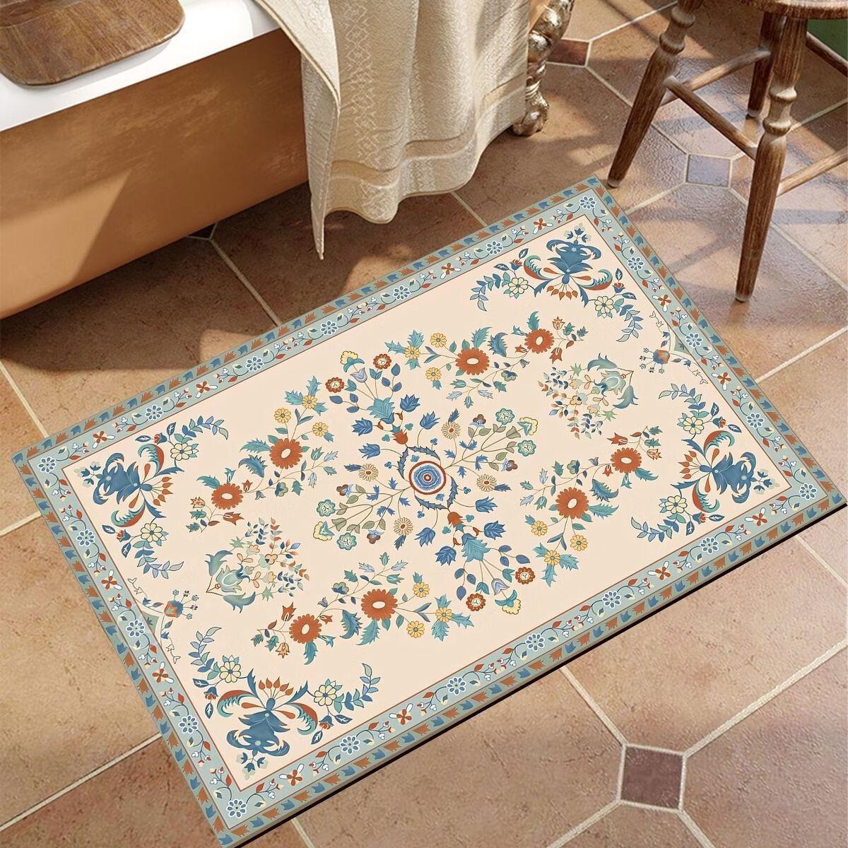 金玉铭川欧式浴室地垫洗手间吸水防滑垫淋浴间洗漱台脚垫卫生间厕所垫子 GZN-M浩瀚-枝繁叶茂 50X80cm【Q弹舒适防滑】