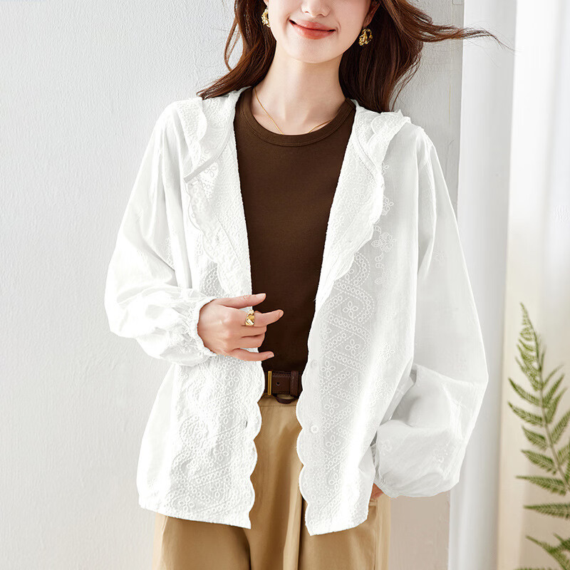LOOK LOOK温柔又显贵2025新款绣花衬衫 法式设计感长袖上衣 白色 京东折扣/优惠券