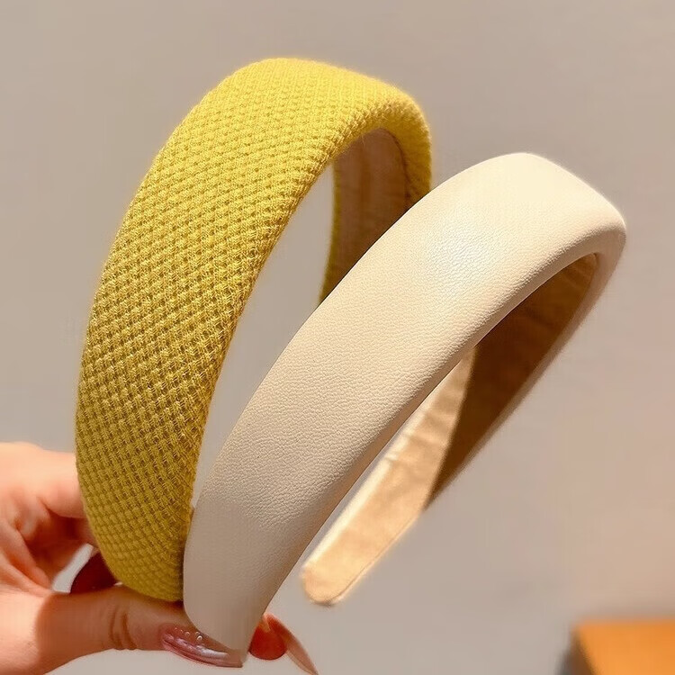 【精选品质】2026新款海绵格纹高颅顶宽边发箍女复古风压发头箍高 4#黄色发箍